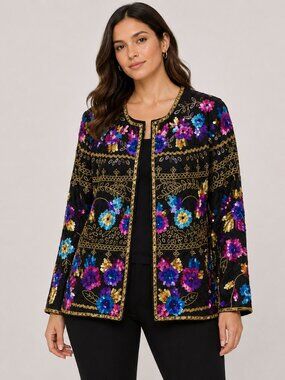 Drapers & Damon's black beaded sequence silk cropped formal blazer Size: L